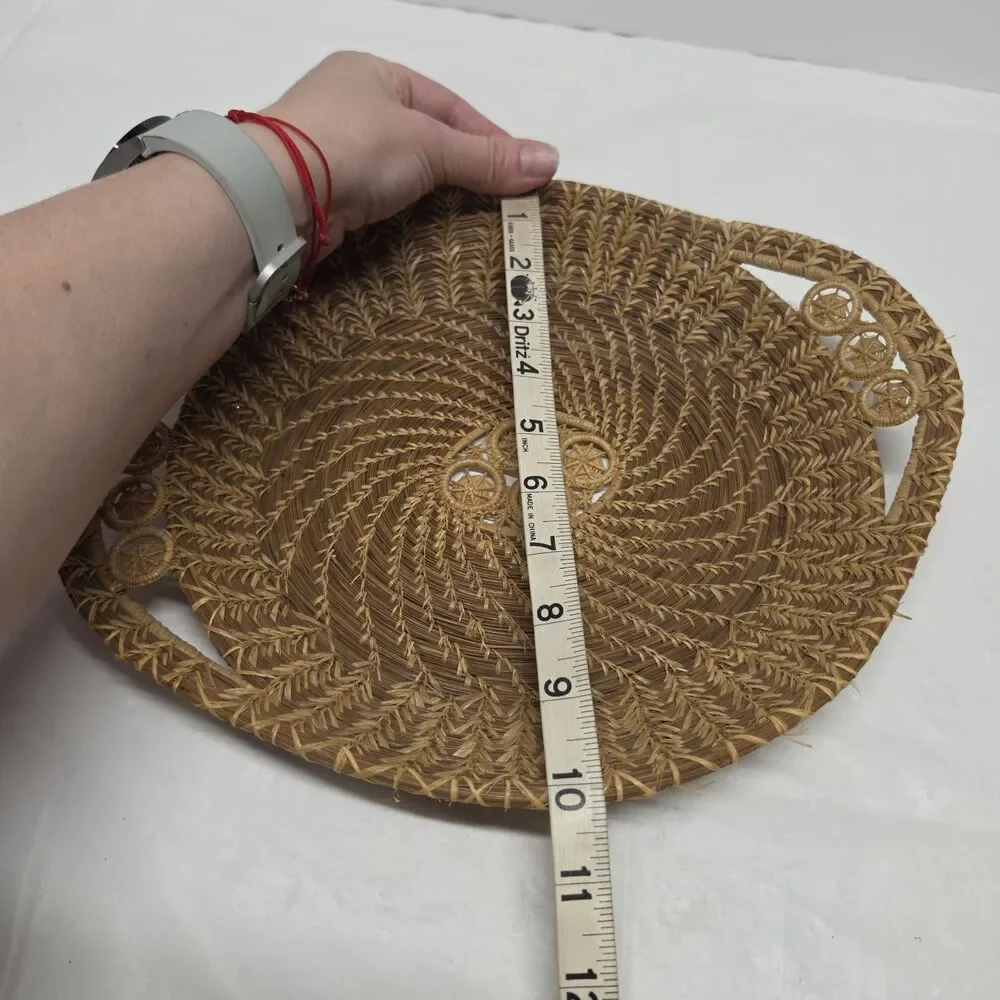 Handwoven Seminole Pine Needle & Raffia Decorative Basket 12.5in Native American